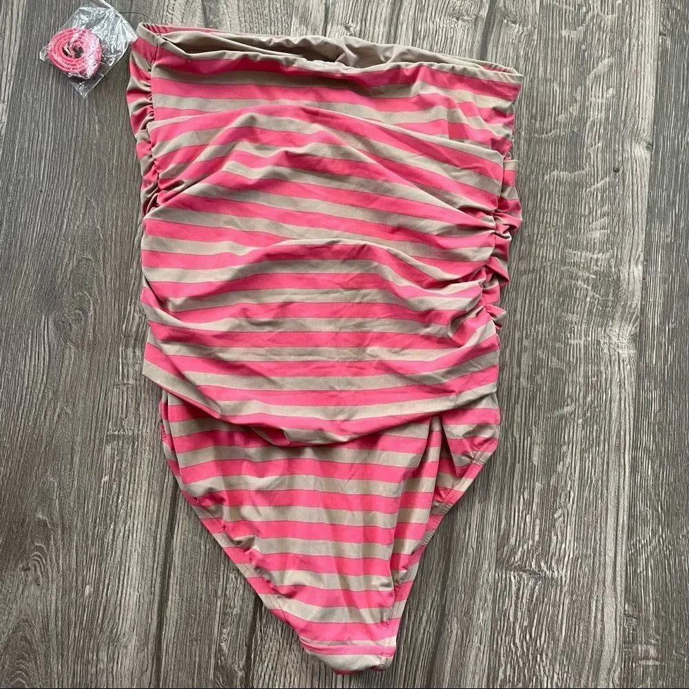 DKNY Barbie Strapless Stripes Criss Cross Front One Piece Swimsuit - Picture 5 of 7